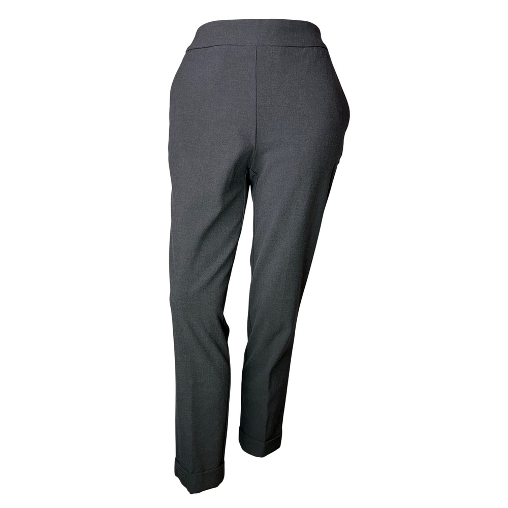 RACHEL ZOE Trouser Pants Crop Charcoal Grey Cuffs High Waist Pull On Office  2